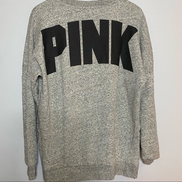 PINK Lightweight Logo Sweatshirt Large Spellout Gray Size Small - Picture 4 of 5